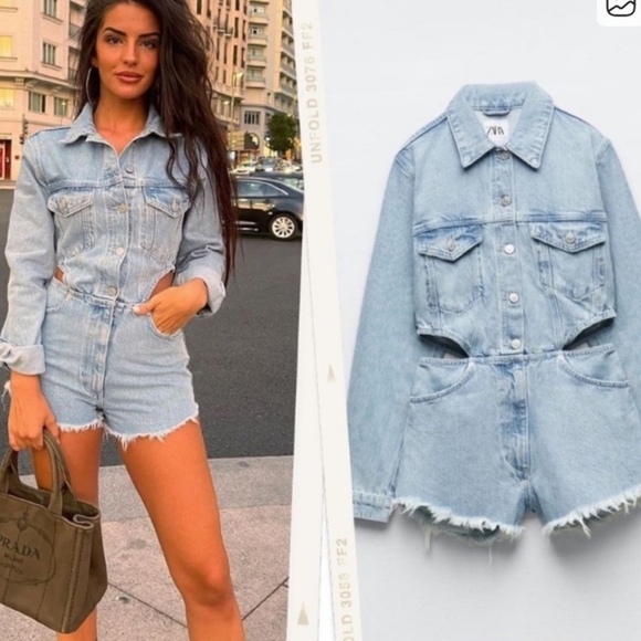 Zara Denim Cutout Jumpsuit - Picture 13 of 14